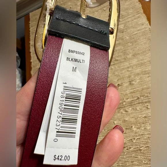 Steve Madden Reversible Vegan Leather Belt Black Burgundy Rhinestone Buckle Med. - Picture 11 of 12